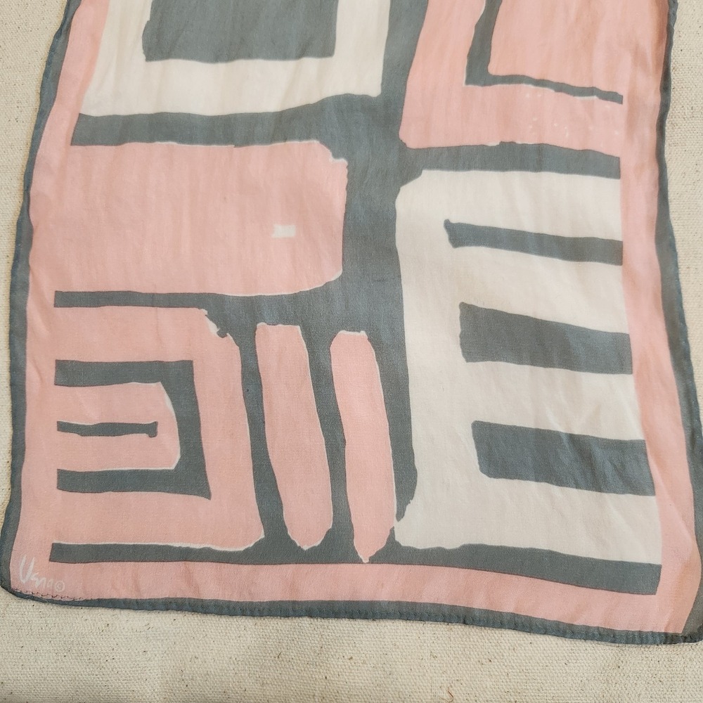 Vintage Vera Neumann Silk Scarf Pink Geometric Abstract Block Art 1950 1960
